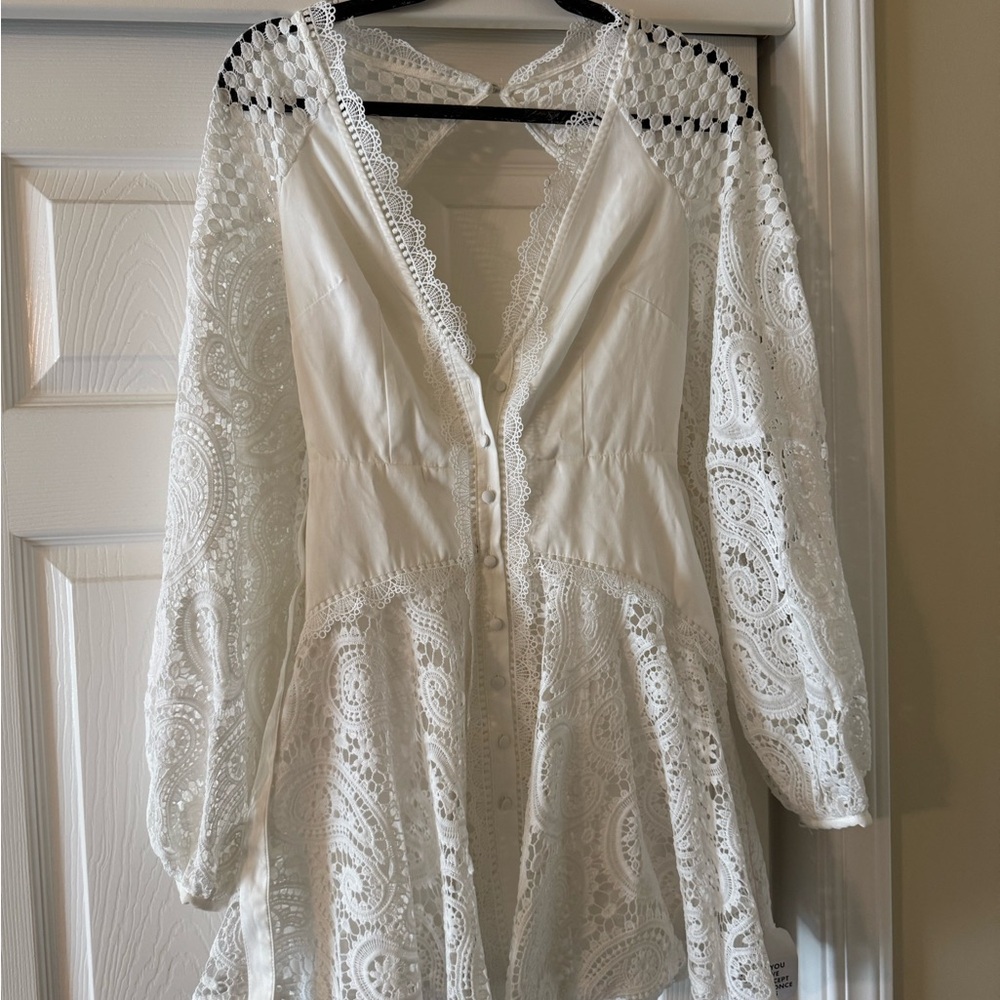 ASOS White Lace Button-Down Dress with Open Back